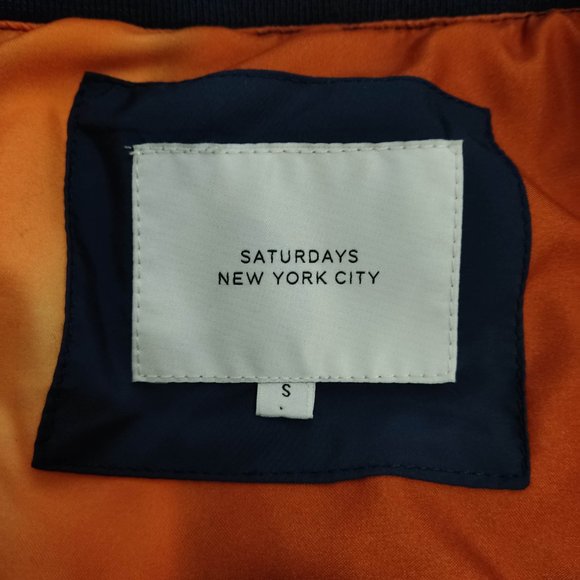 Men's Saturdays Surf NYC Navy Blue Double Zipper Bomber Jacket S - Picture 3 of 6